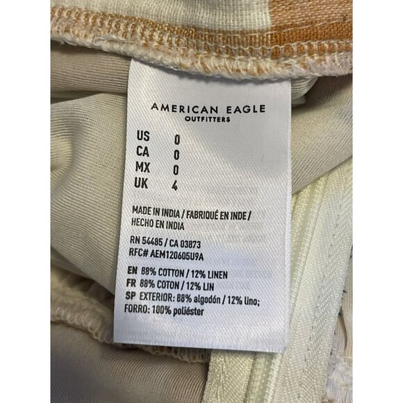 American Eagle Womens Linen Blend cropped Jumper Romper Sz 0 Ivory Plaid Straps - Picture 9 of 9